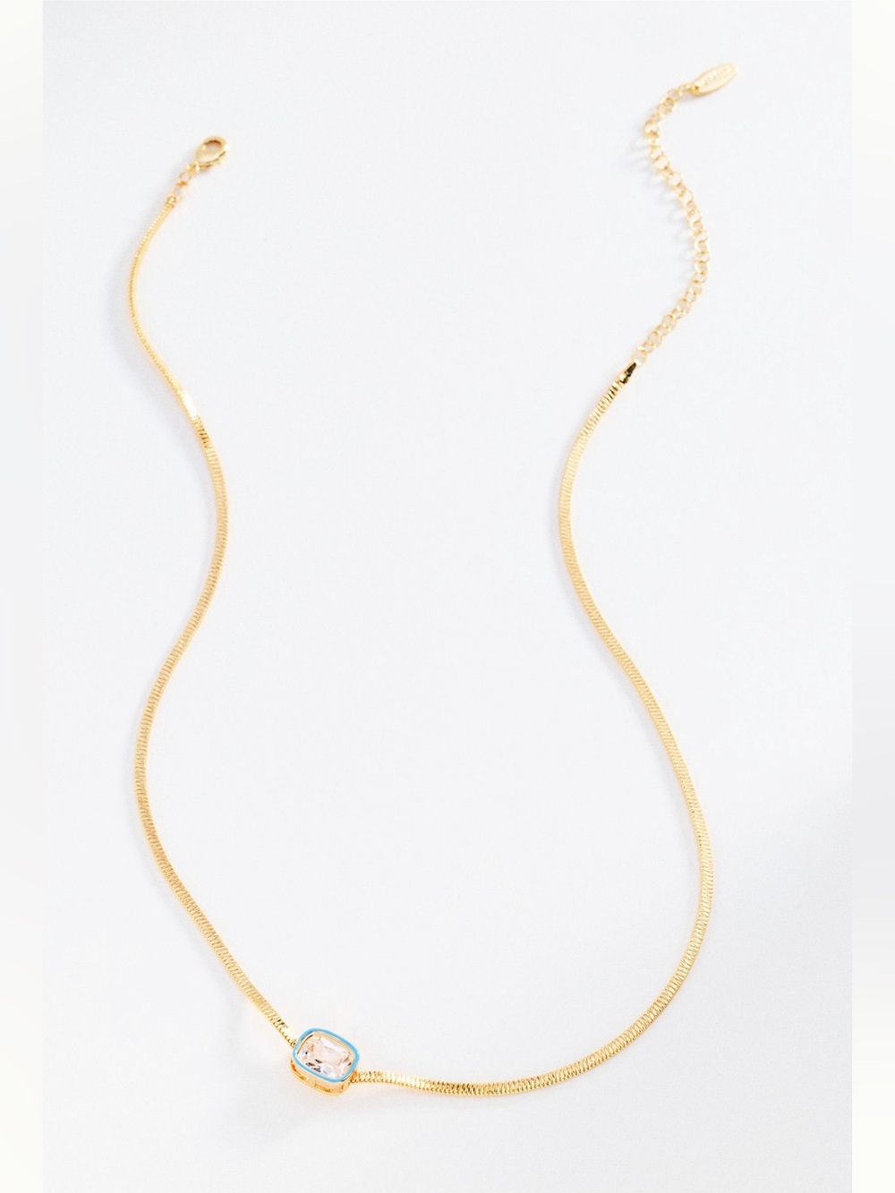 New Anthropologie Enamel Bezel Crystal Pendant Necklace Blue